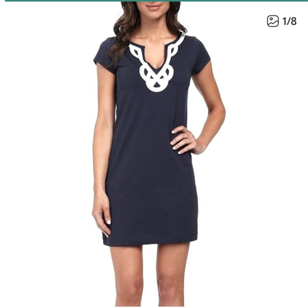 Lilly Pulitzer Blue and White Rope‎ Trim Sheath Dress XS